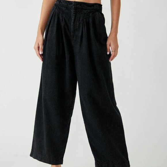 Free People Lotta Love Linen Trousers Pants High-Rise Wide-Leg Black XS-2 265257 - Picture 2 of 10